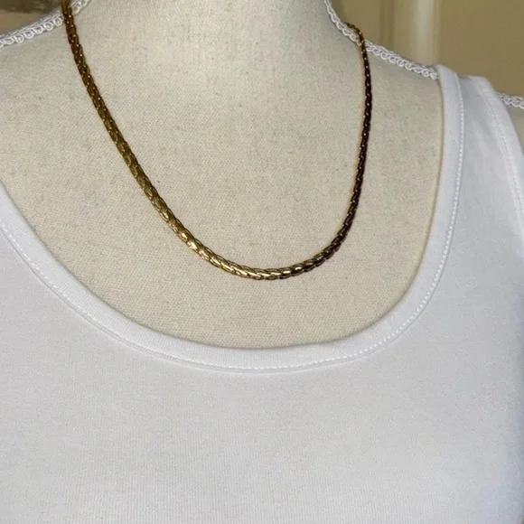 Vintage Gold Herringbone Chain Thicker .25” Width Necklace 21” Heavyweight - Picture 2 of 13